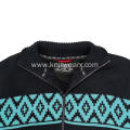 Men's Knitted Fleece Lined Zip Up Jacquard Cardigan
